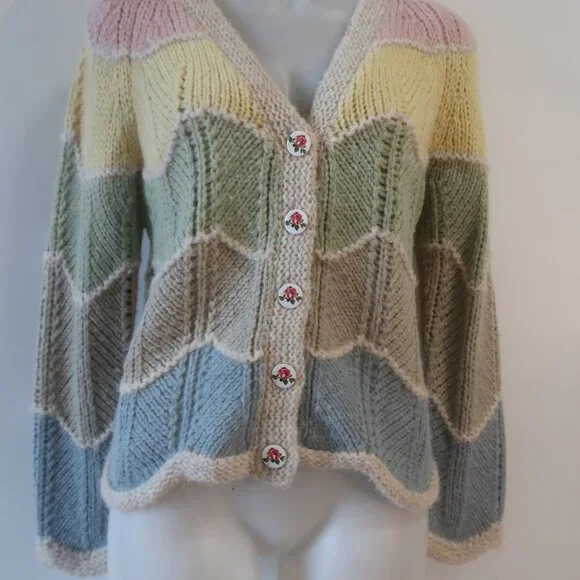 Womens LoveShackFancy Deena Pink-Multi Knit Cardigan Sweater M - Picture 3 of 8